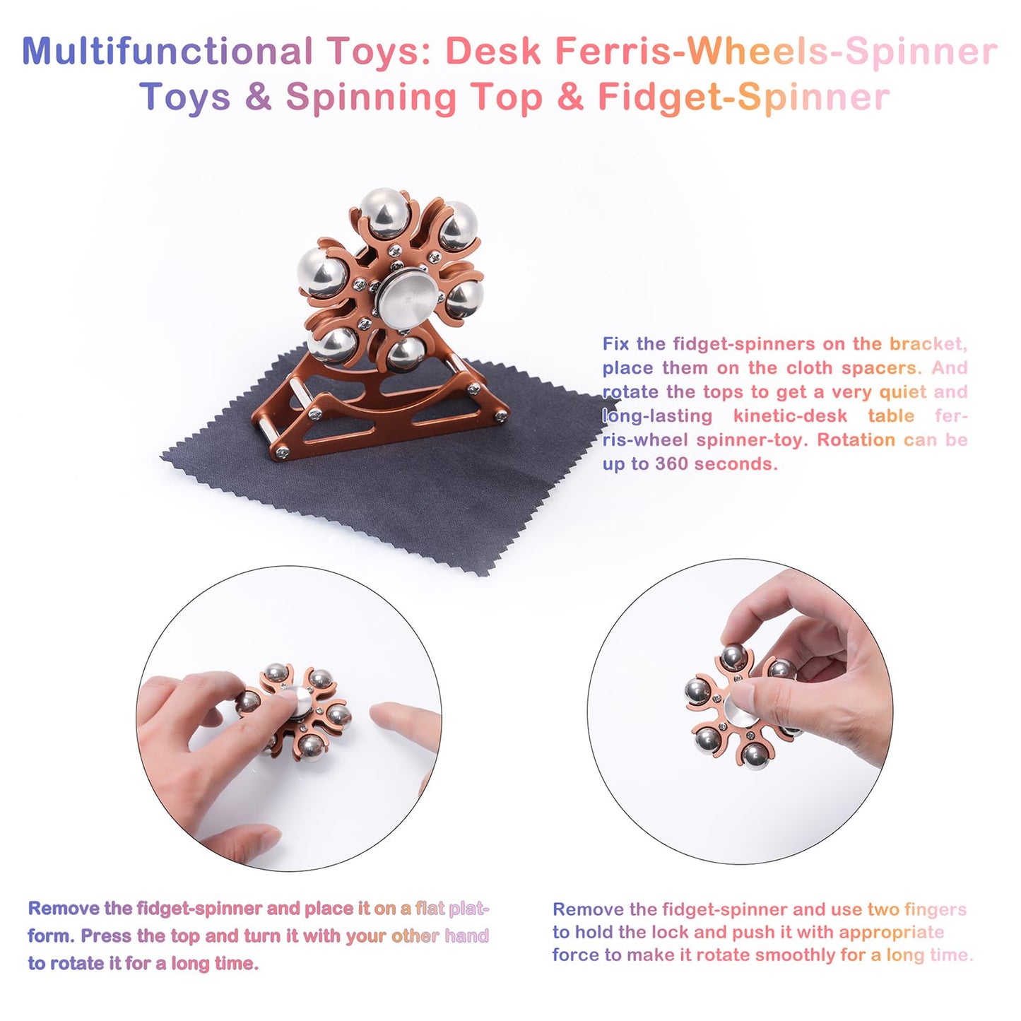 Desk-Fidget-Toys for Ferris-Wheels-Spinner: 4mins Kinetic-Metal-Spinner, Cool-Gadgets-Stuff for Kid Children Teen Adult EDC-Toy, ADHD Tools Stress Relief for Office Home School Men Woman Christmas