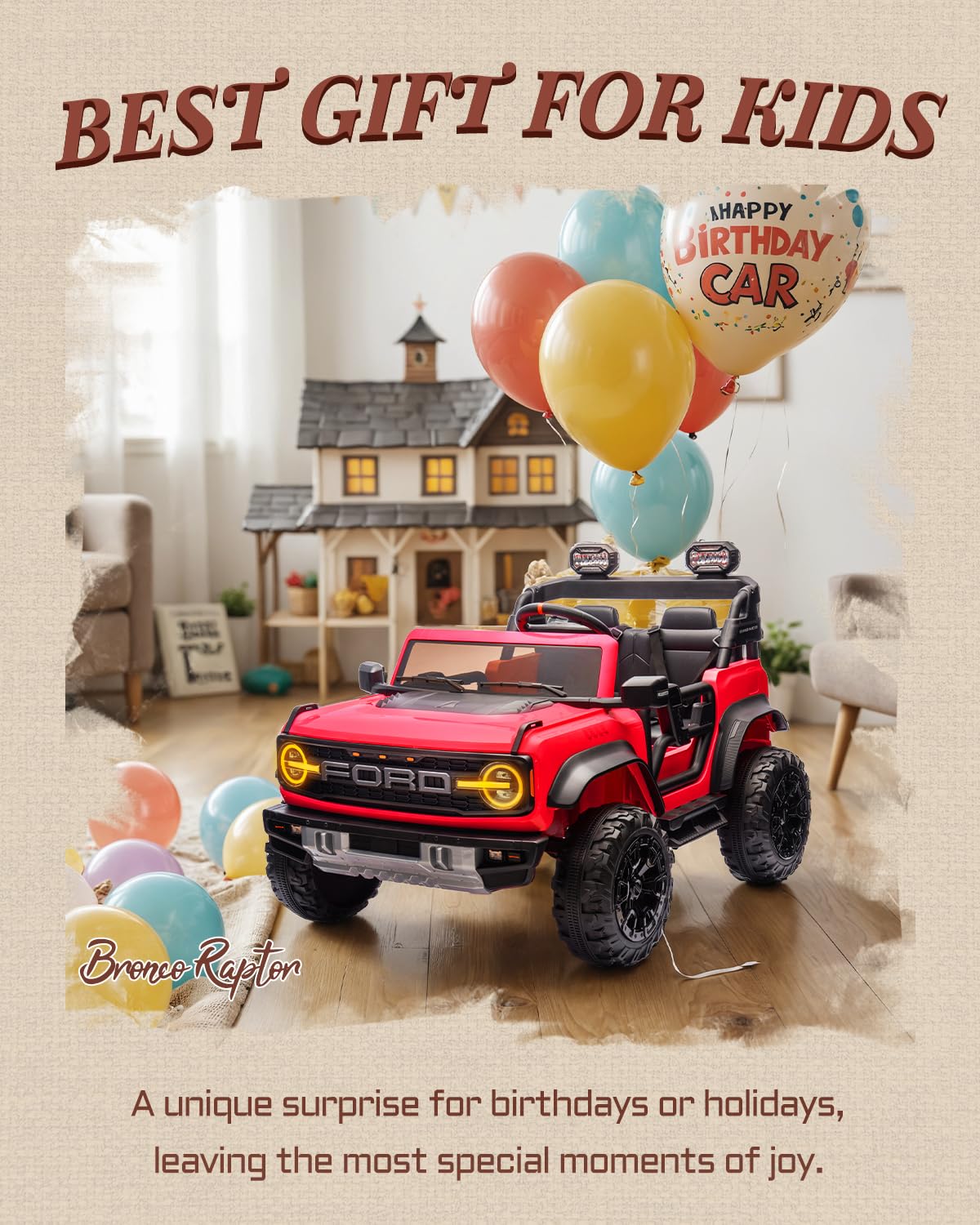 First Ride On 24V Ride on Toys for Big Kids, Licensed Ford Bronco Raptor 2 Seater Ride on Cars with Remote Control, Ride on Truck w/ 4-Wheeler Suspension, 3 Speeds, Led Lights, Bluetooth (24V, Pink) | First Ride On, 24V, for Big Kids, 2 Seater, with Remot