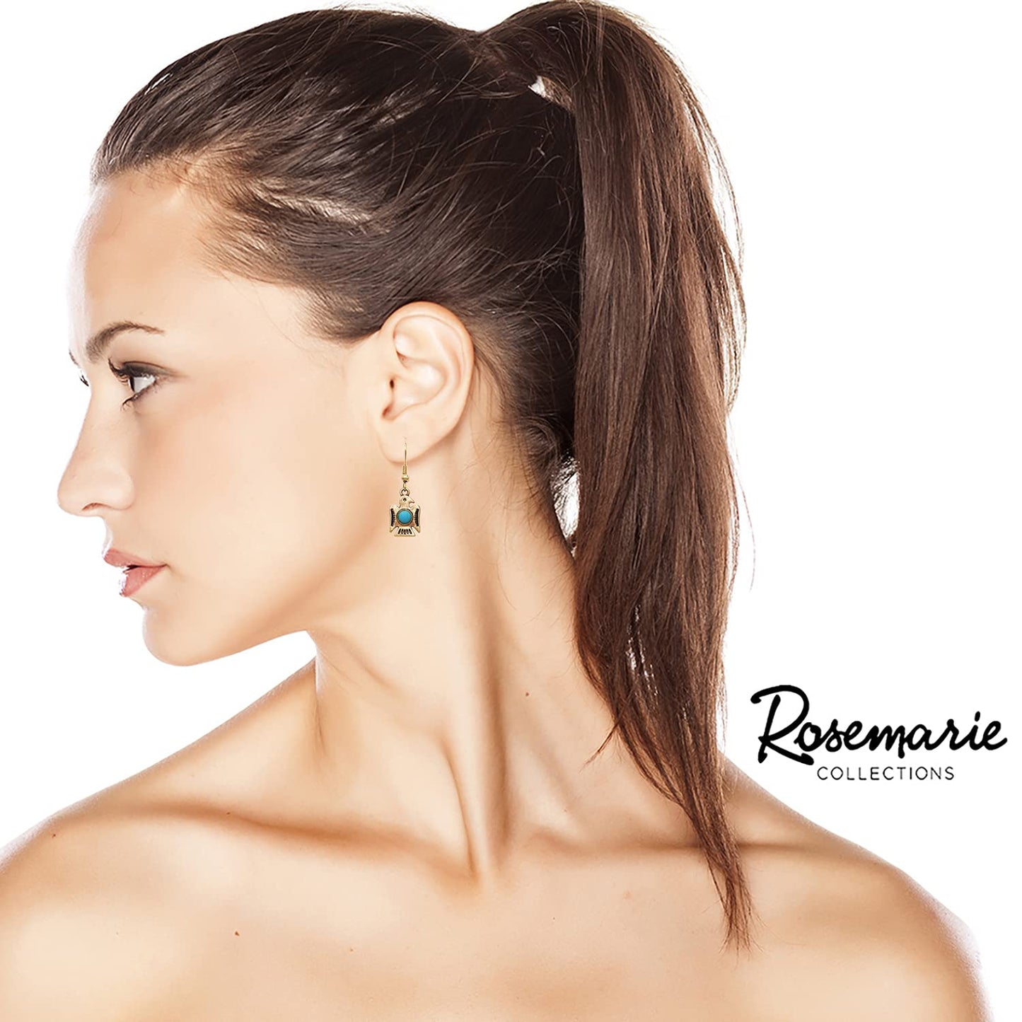 Rosemarie & Jubalee Women's South Western Style Aztec Thunderbird Turquoise Howlite Dangle Earrings