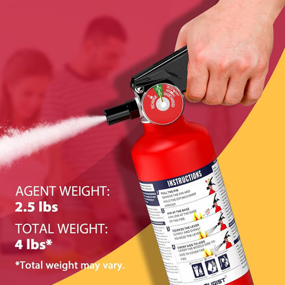 Ougist ABC Fire Extinguisher for Home & Vehicle - 2.5 lb 1-A:10-B:C Rated, Dry Chemical Fire Safety with Quick-Release Handle, Certified for Kitchen/Car/Boat Use-Model FF1KG-2Pack