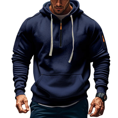Men's Fleece Workout Athletic Pullover Hoodie Long Sleeve Basic Quarter Zip Pullover Sweatshirt with Kanga Pocket