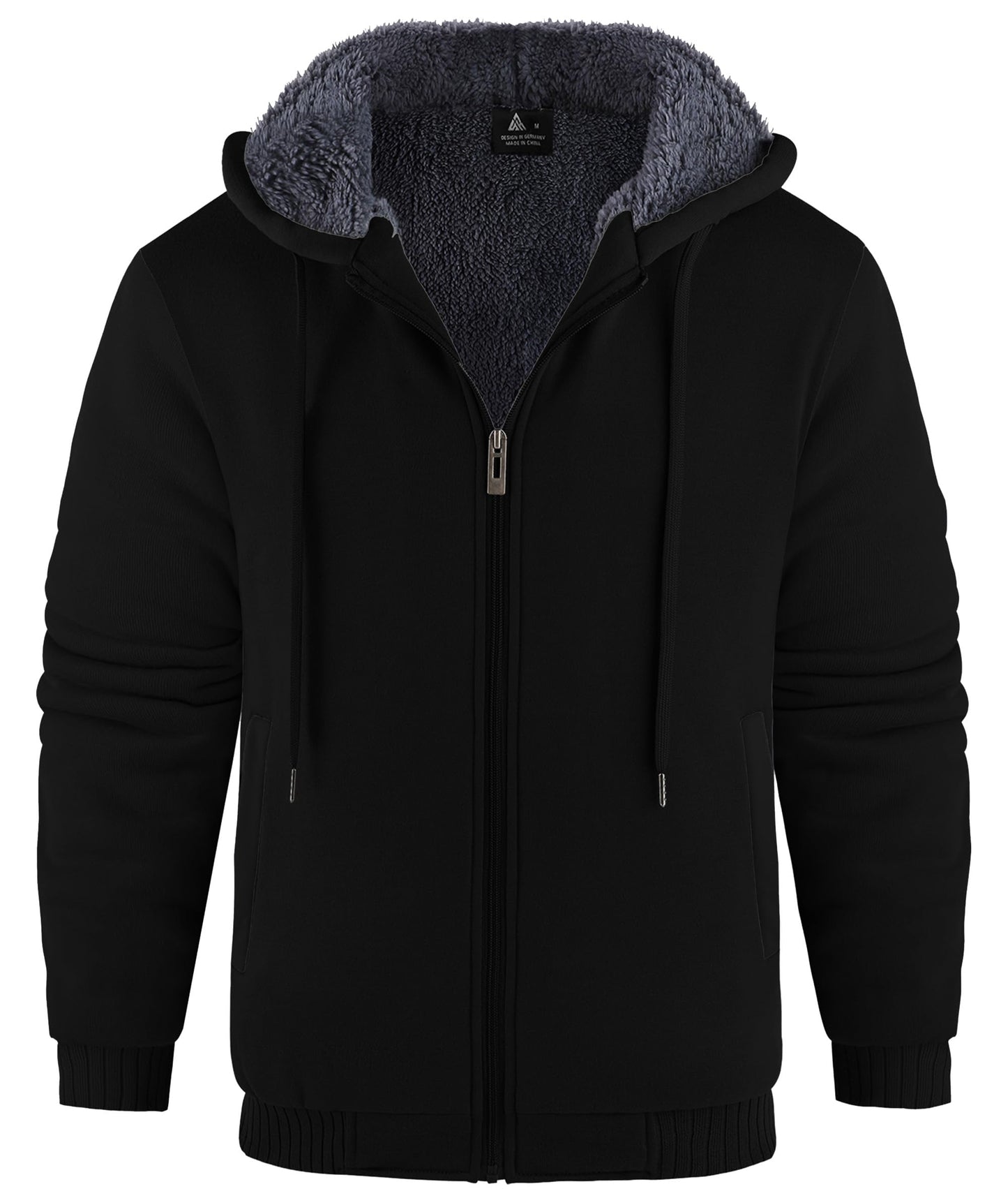 V VALANCH Men Hoodies Zip Up Sherpa Lined Sweatshirts Heavyweight Thick Warm Fleece Winter Jacket