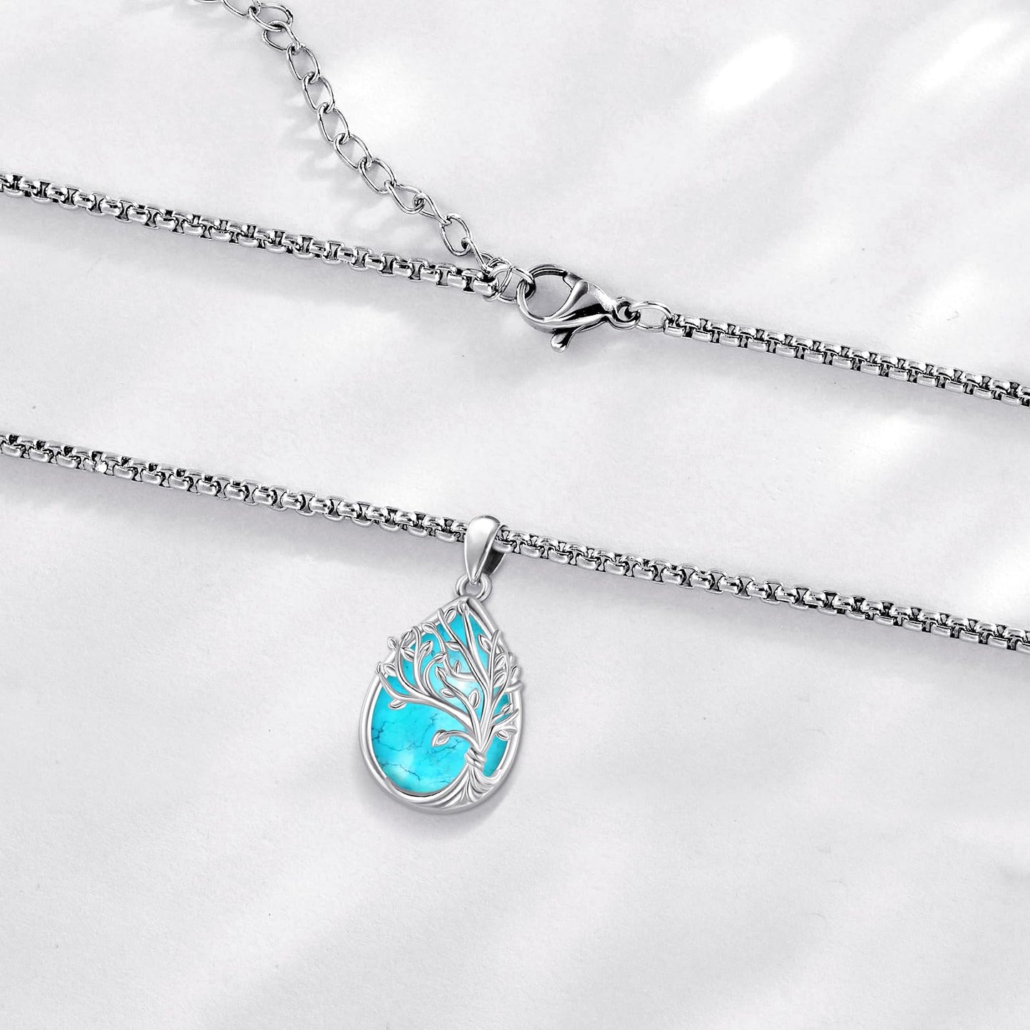 Jewelry Gifts - Tree of Life Necklace Sterling Silver Abalone Shell/Opal/Moonstone/Black Onyx/Turquoise/Malachite/Crystal Family Tree of Life Jewelry for Women Men
