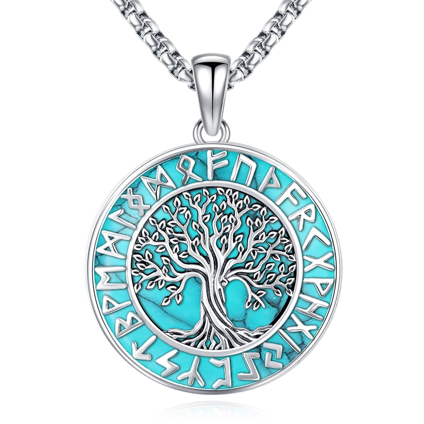 Turquoise Jewelry for Women Men 925 Sterling Silver Pendant Urn Necklaces for Ashes Picture Locket Necklace Thor Hammer Yggdrasil Virgen De Guadalupe St Michael Christopher Judas Witches Knot Necklace