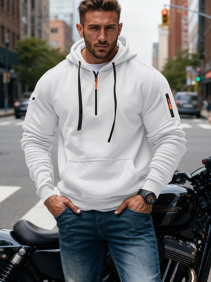 Men's Fleece Workout Athletic Pullover Hoodie Long Sleeve Basic Quarter Zip Pullover Sweatshirt with Kanga Pocket