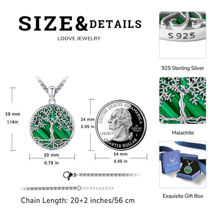 Jewelry Gifts - Tree of Life Necklace Sterling Silver Abalone Shell/Opal/Moonstone/Black Onyx/Turquoise/Malachite/Crystal Family Tree of Life Jewelry for Women Men