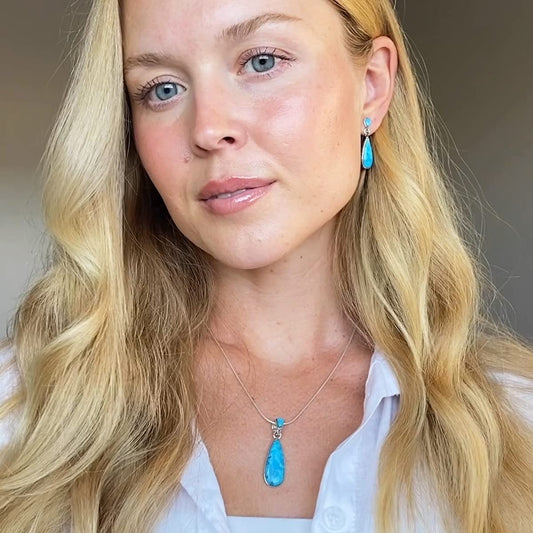 Turquoise Network Sterling Silver Genuine Gemstones Necklace & Earrings Matching Set (Choose Style)