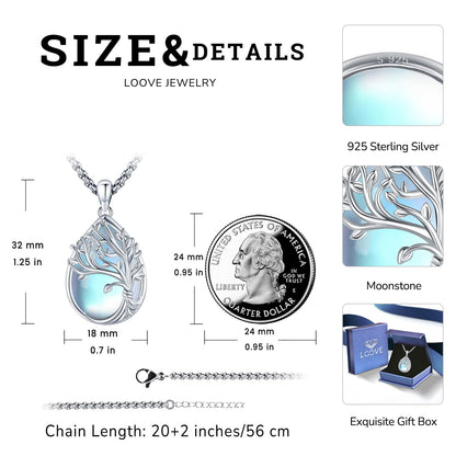 Jewelry Gifts - Tree of Life Necklace Sterling Silver Abalone Shell/Opal/Moonstone/Black Onyx/Turquoise/Malachite/Crystal Family Tree of Life Jewelry for Women Men