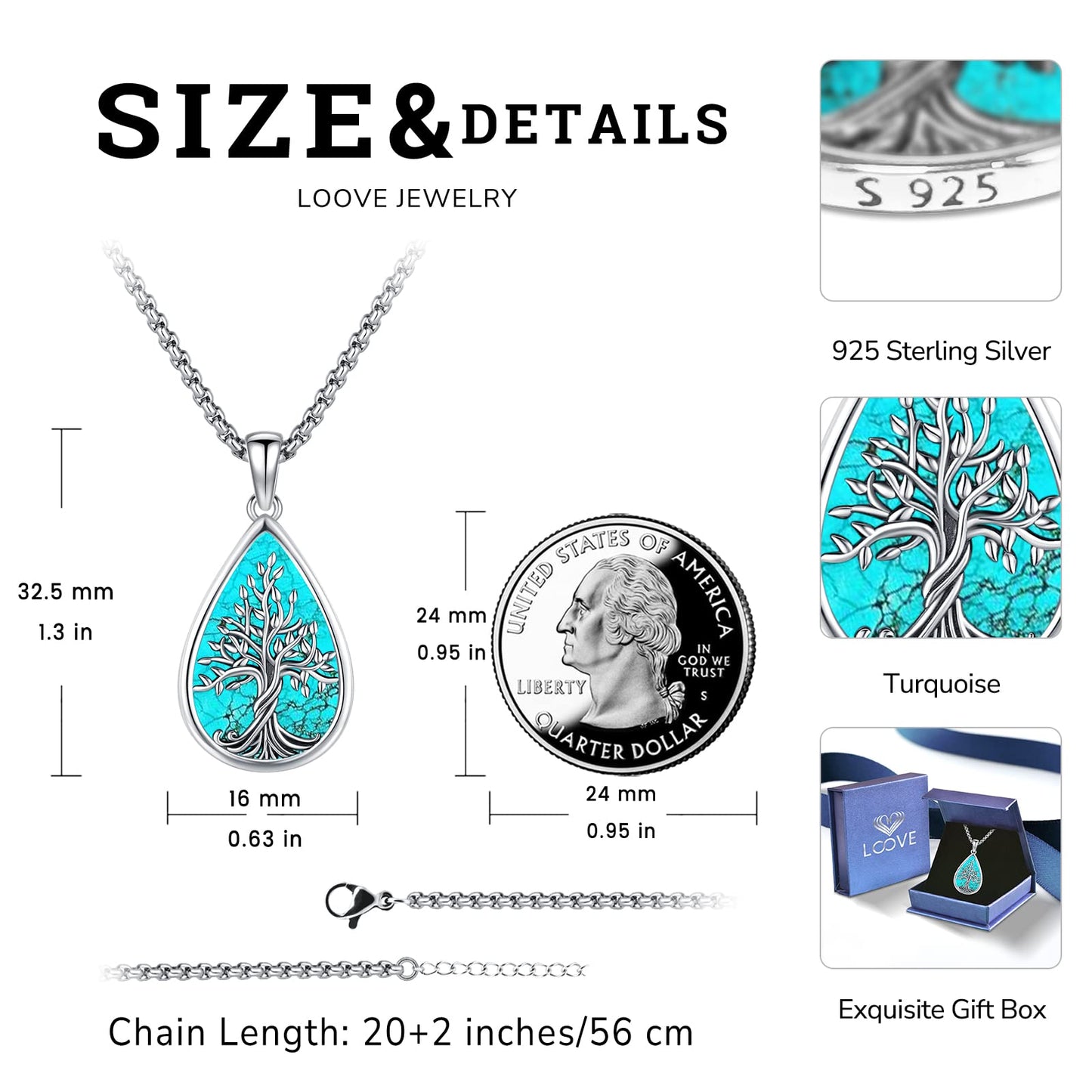 Jewelry Gifts - Tree of Life Necklace Sterling Silver Abalone Shell/Opal/Moonstone/Black Onyx/Turquoise/Malachite/Crystal Family Tree of Life Jewelry for Women Men