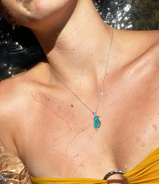 Turquoise with Amber Bird Pendant Necklace, Sterling Silver Genuine Boho Western Jewelry Gift for Birthday