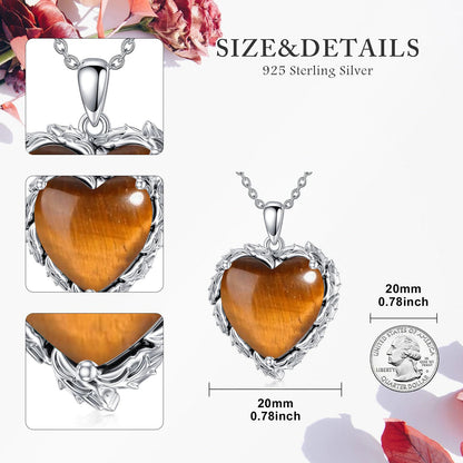 Genuine Gemstone Heart Necklaces for Women 925 Sterling Silver Natural Turquoise/Rose Quartz/Moonstone Pendant Vintage Western Jewelry Gift for Mom Wife Her