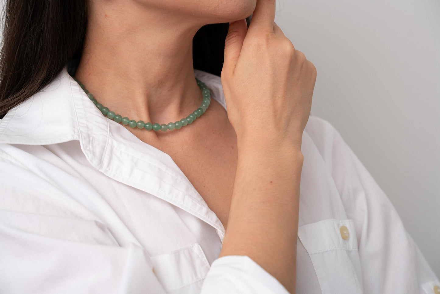 Green Aventurine Jade Necklace, Green Choker Necklace Healing Crystal Necklace with Pearl for Women, Handmade Necklaces Spiritual Jewelry for Women.