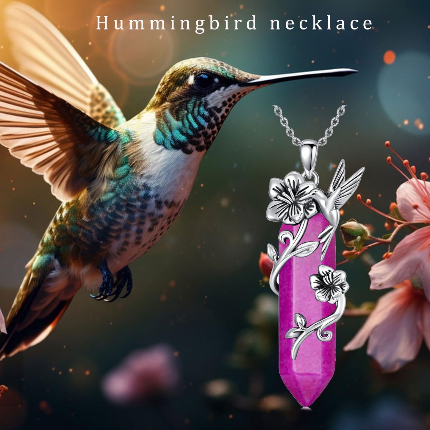 Hummingbird Necklace for Women 925 Sterling Silver Hexagonal Birthstone Gemstone Cute Bird Pendant for Girlfriends Jewelry for Her