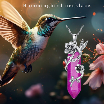 Hummingbird Necklace for Women 925 Sterling Silver Hexagonal Birthstone Gemstone Cute Bird Pendant for Girlfriends Jewelry for Her