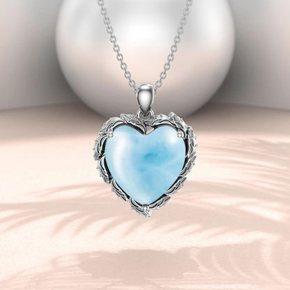 Genuine Gemstone Heart Necklaces for Women 925 Sterling Silver Natural Turquoise/Rose Quartz/Moonstone Pendant Vintage Western Jewelry Gift for Mom Wife Her