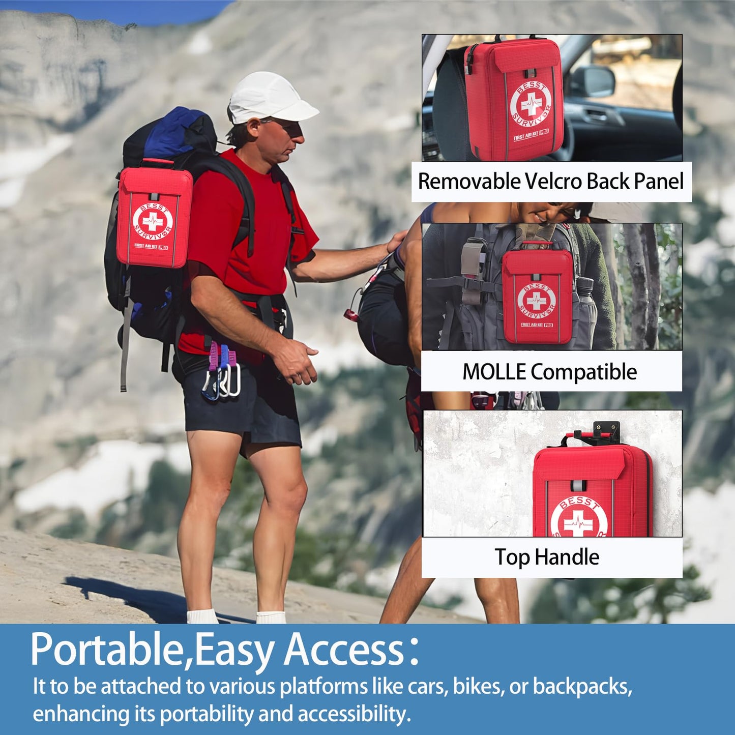 Besst Survivor Premium First Aid Kit - Waterproof Molle Medical Bag with Color-Coded Compartments, with Israeli Bandage, Rescue Blanket & CPR Mask for Home, Car, Hiking, Camping & Outdoor Emergencies