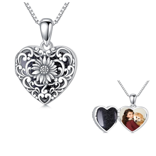Sunflower Locket Necklace for Women S925 Sterling Silver Sunflower Custom Lockets Necklace That Holds Pictures Jewelry Birthday Gifts