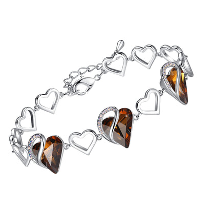 Leafael Infinity Love Heart Link Bracelets, Birthstone or Healing Stone Crystal Bracelet for Women, Silver Tone Jewelry Gifts for Her, 7-inch Chain and 2-inch Extender