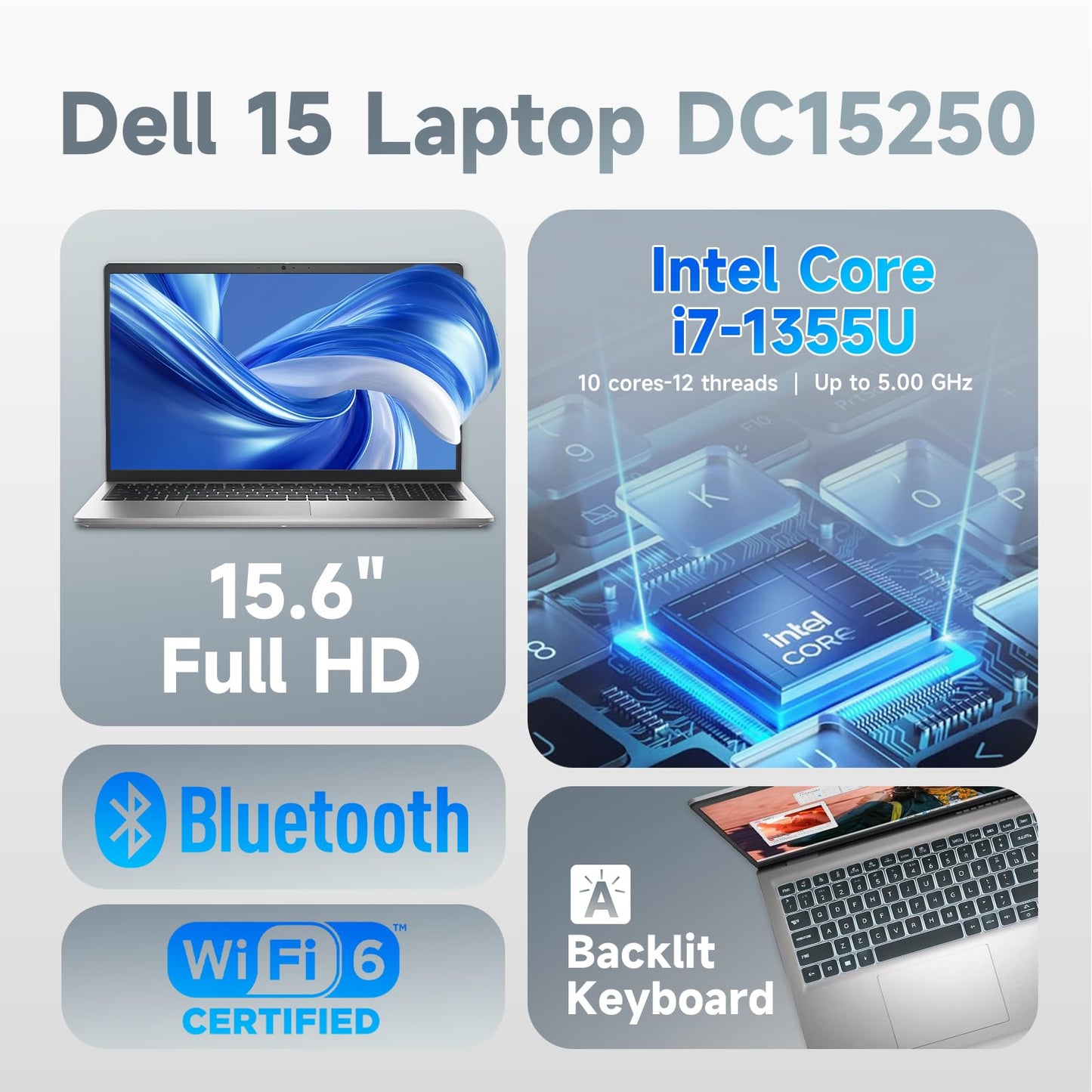 Dell 15 Laptop for Business & Student, 13th Gen Intel Core i7-1355U(Up to 5.0GHz), 15.6" FHD 120Hz 250Nits, 64GB RAM, 2TB SSD, Windows 11 Pro, Backlit Keyboard & Fingerprint, Copilot AI, Wi-Fi 6 & BT