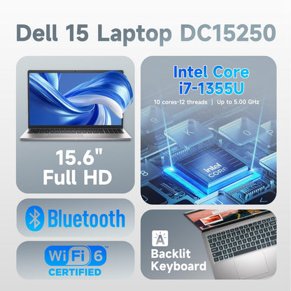 Dell 15 Laptop for Business & Student, 13th Gen Intel Core i7-1355U(Up to 5.0GHz), 15.6" FHD 120Hz 250Nits, 64GB RAM, 2TB SSD, Windows 11 Pro, Backlit Keyboard & Fingerprint, Copilot AI, Wi-Fi 6 & BT