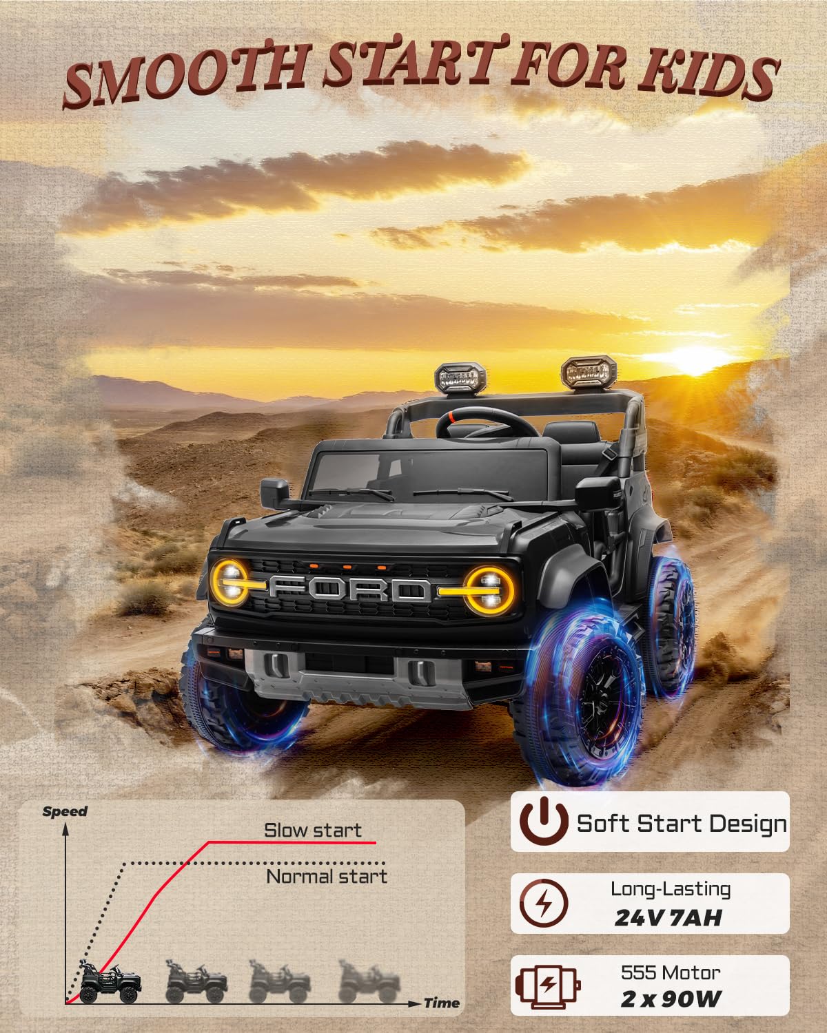 First Ride On 24V Ride on Toys for Big Kids, Licensed Ford Bronco Raptor 2 Seater Ride on Cars with Remote Control, Ride on Truck w/ 4-Wheeler Suspension, 3 Speeds, Led Lights, Bluetooth (24V, Pink) | First Ride On, 24V, for Big Kids, 2 Seater, with Remot