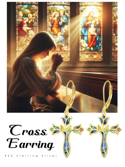 Dreamboat Sterling Silver Cross Earrings for Women Lever Back Dangle Earrings Faith Christian Confirmation Religious Jewelry for Mom