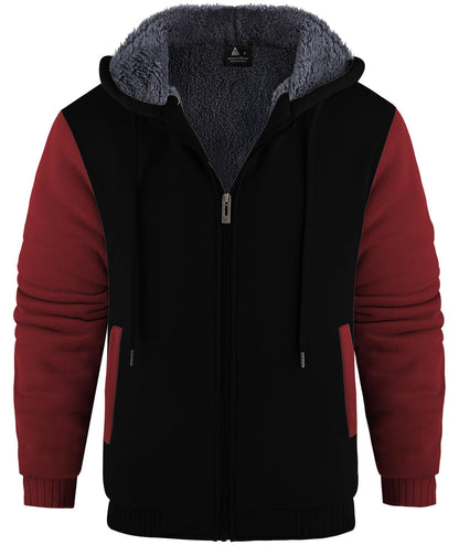 V VALANCH Men Hoodies Zip Up Sherpa Lined Sweatshirts Heavyweight Thick Warm Fleece Winter Jacket