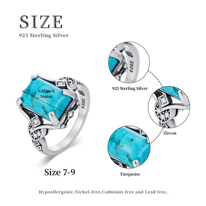 Turquoise Ring 925 Sterling Silver Boho Rings Western Jewelry Eternity Rings for Women Men Valentine's Day Jewelry Gifts for Boyfriend Girlfriend Size 7-9