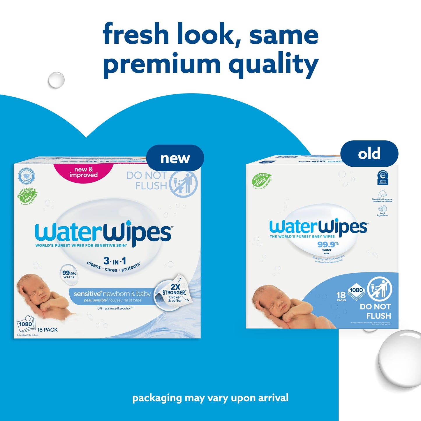 WaterWipes Sensitive+ Newborn & Baby Wipes, 3-In-1 Cleans, Cares, Protects, 99.9% Water, Unscented & Hypoallergenic, 720 Count (12 Packs)