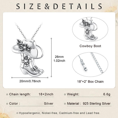 Midir&Etain Western Necklace 925 Sterling Silver Turquoise Pendant Highland Cow/Cow Skull/Hat/Tag/Cactus/Boot Cowgirl Country Jewelry for Women Men