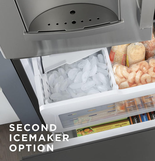 GE PROFILE PYE22KYNFS 36" Counter-Depth Bottom Freezer with French Door Twin Chill Evaporator Quick Space Shelf and LED Lighting in Fingerprint Resistant Stainless Steel