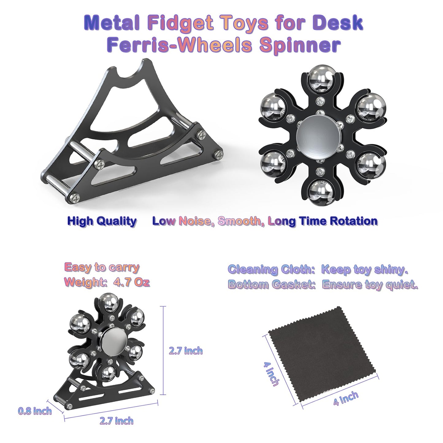 Desk-Fidget-Toys for Ferris-Wheels-Spinner: 4mins Kinetic-Metal-Spinner, Cool-Gadgets-Stuff for Kid Children Teen Adult EDC-Toy, ADHD Tools Stress Relief for Office Home School Men Woman Christmas