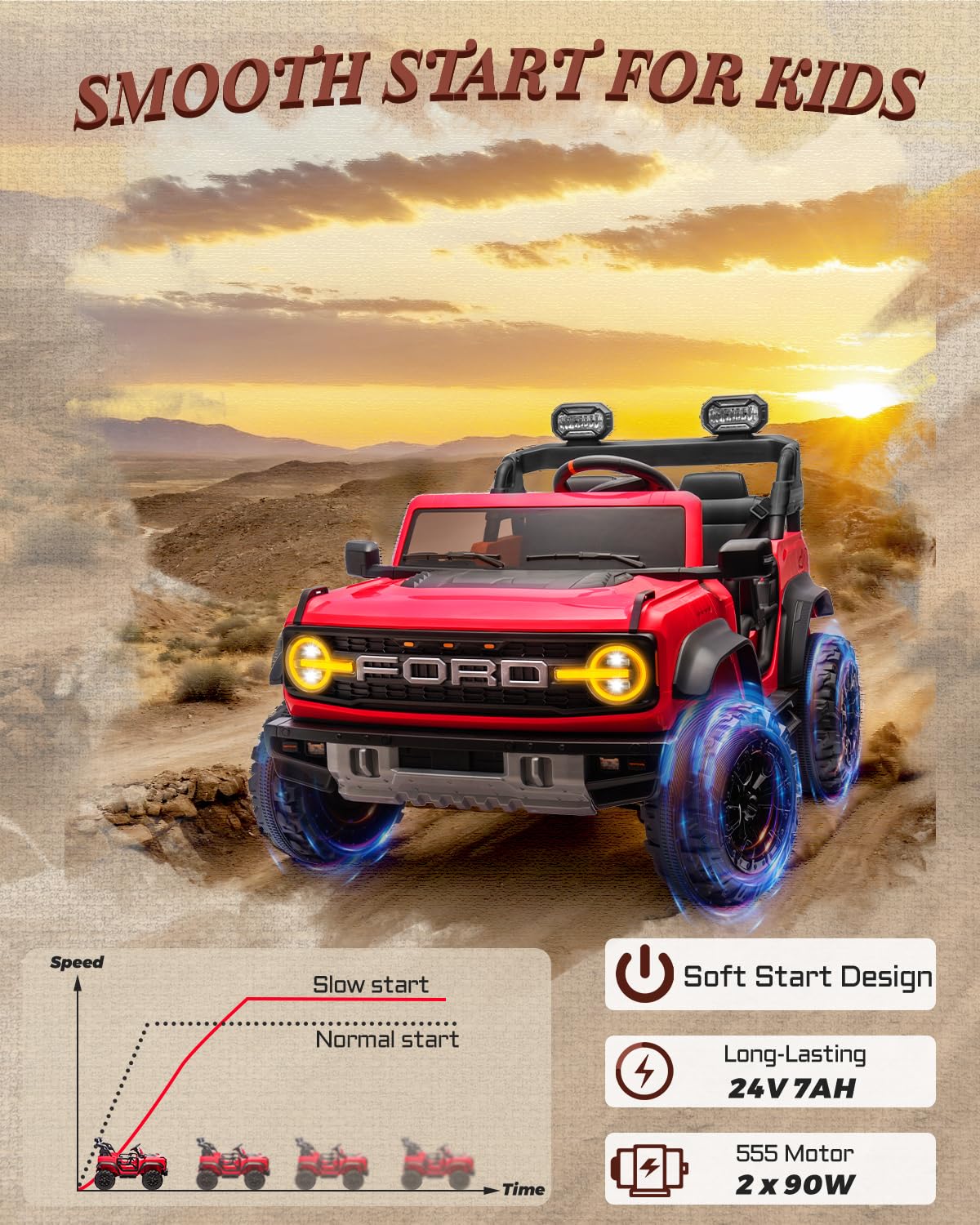 First Ride On 24V Ride on Toys for Big Kids, Licensed Ford Bronco Raptor 2 Seater Ride on Cars with Remote Control, Ride on Truck w/ 4-Wheeler Suspension, 3 Speeds, Led Lights, Bluetooth (24V, Pink) | First Ride On, 24V, for Big Kids, 2 Seater, with Remot