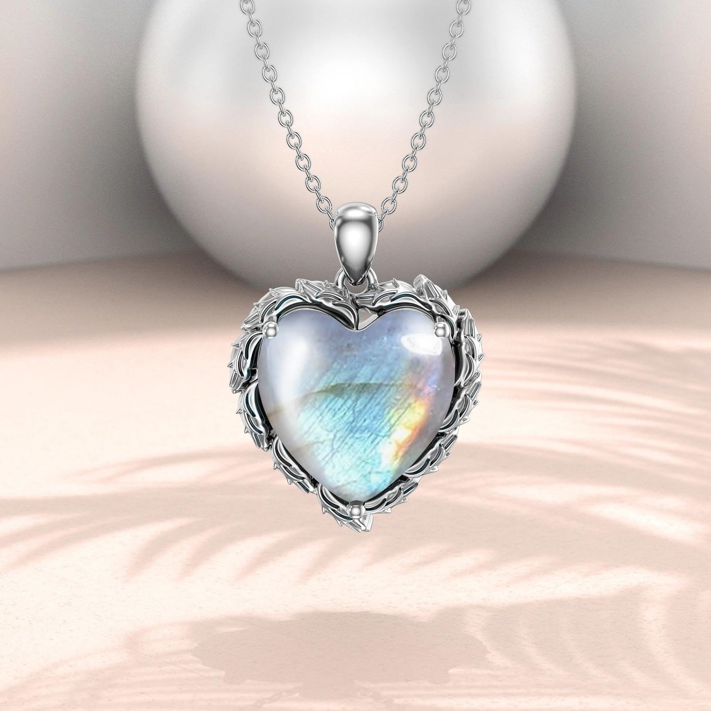 Genuine Gemstone Heart Necklaces for Women 925 Sterling Silver Natural Turquoise/Rose Quartz/Moonstone Pendant Vintage Western Jewelry Gift for Mom Wife Her