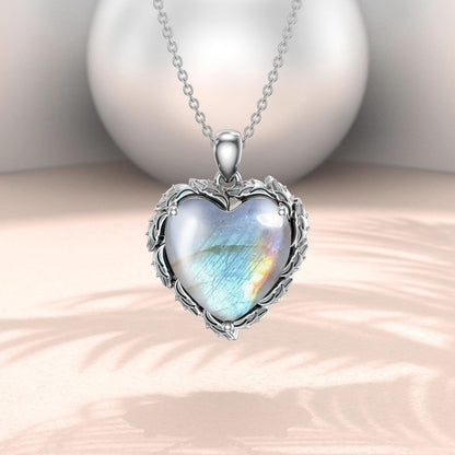 Genuine Gemstone Heart Necklaces for Women 925 Sterling Silver Natural Turquoise/Rose Quartz/Moonstone Pendant Vintage Western Jewelry Gift for Mom Wife Her