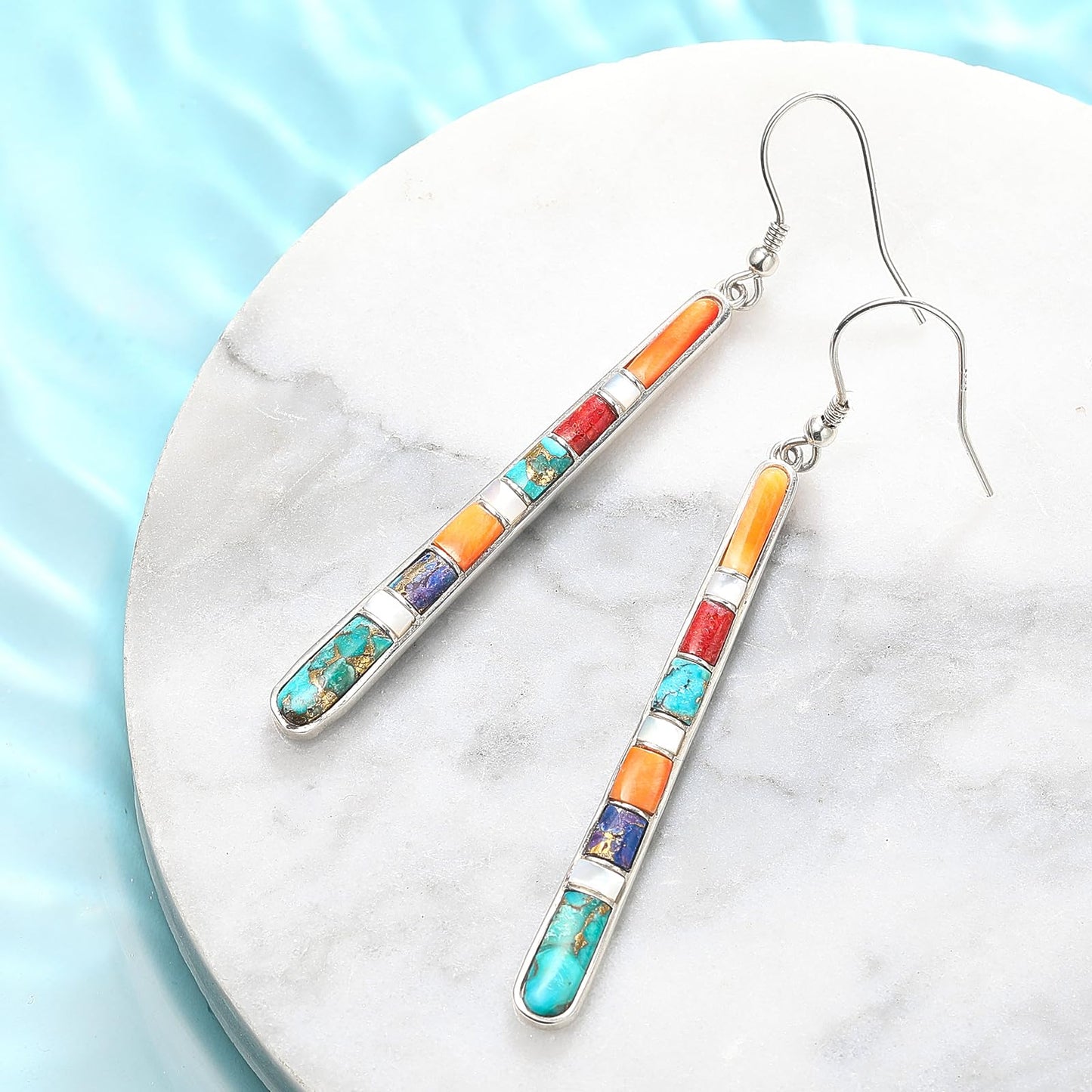 Turquoise Earrings for Women 925 Sterling Silver Gemstones Dangle Earrings Bohemian Style Statement Bar Earrings Dangle Earrings for Women Earrings Valentines Gifts