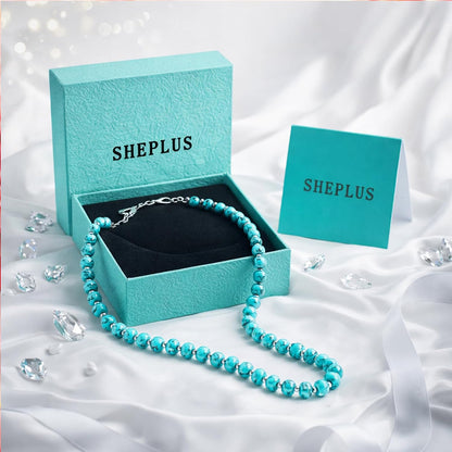 Sheplus Valentines Day Gift - 925 Sterling Silver Genuine Turquoise Beaded Choker Necklace Real Western Jewelry for Anniversary Wife