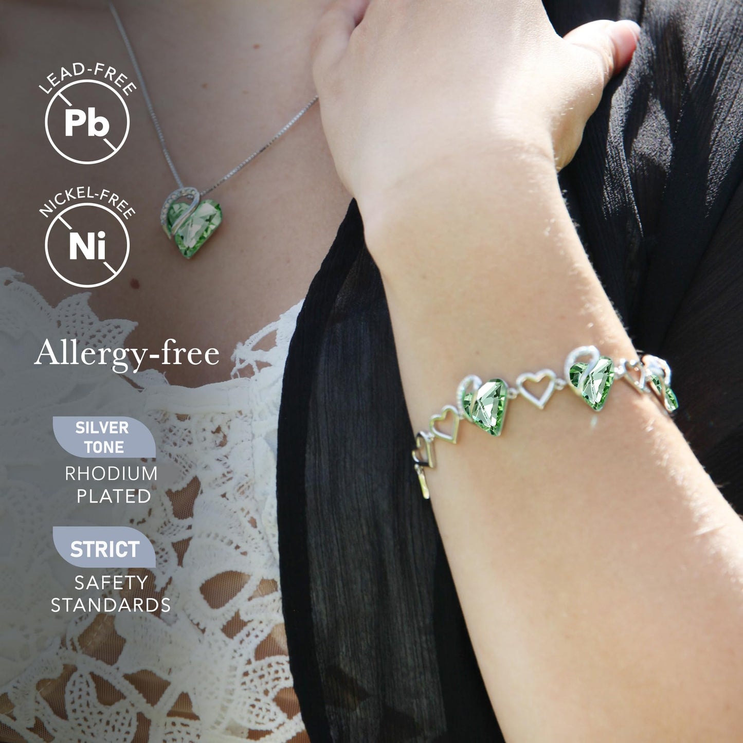 Leafael Infinity Love Heart Link Bracelets, Birthstone or Healing Stone Crystal Bracelet for Women, Silver Tone Jewelry Gifts for Her, 7-inch Chain and 2-inch Extender