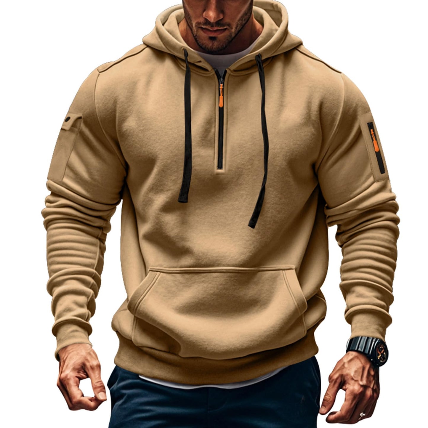 Men's Fleece Workout Athletic Pullover Hoodie Long Sleeve Basic Quarter Zip Pullover Sweatshirt with Kanga Pocket