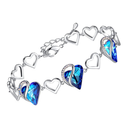 Leafael Infinity Love Heart Link Bracelets, Birthstone or Healing Stone Crystal Bracelet for Women, Silver Tone Jewelry Gifts for Her, 7-inch Chain and 2-inch Extender