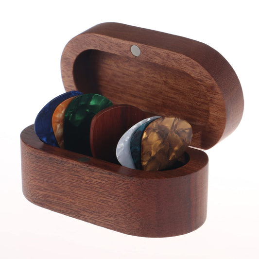 Sapele Guitar Pick Holder Set with 1 Rosewood Pick and 6 Celluloid Picks in 3 Thicknesses, Mini Wooden Jewelry Organizers, Wood Color knick-knacks, 3.35×1.77×1.58 inches Storages