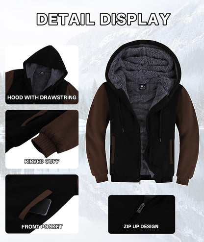 V VALANCH Men Hoodies Zip Up Sherpa Lined Sweatshirts Heavyweight Thick Warm Fleece Winter Jacket