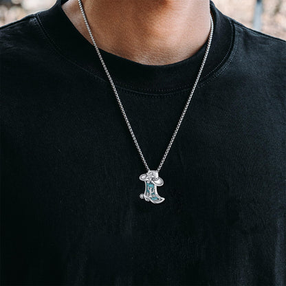 Midir&Etain Western Necklace 925 Sterling Silver Turquoise Pendant Highland Cow/Cow Skull/Hat/Tag/Cactus/Boot Cowgirl Country Jewelry for Women Men