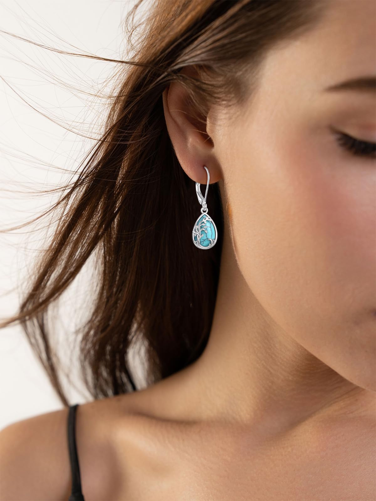 Palpitate Turquoise/Abalone Shell Earrings for Women 925 Sterling Silver Dangle Leverback Earrings Silver Jewelry Christmas Gifts