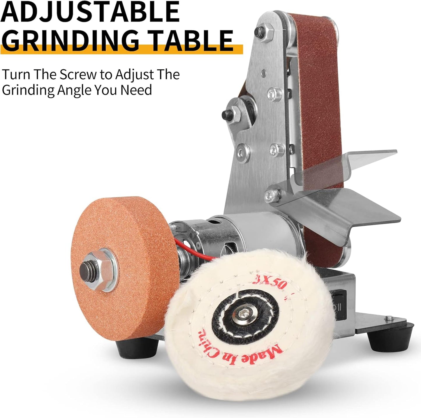 3-In-1 Mini Belt Sander - Adjustable Speed Electric Grinding Sanding Machine, Handcraft System Bench Grinder Polisher Buffer for DIY Craft Wood Stained Glass Jewelry Making (Plus Kit)