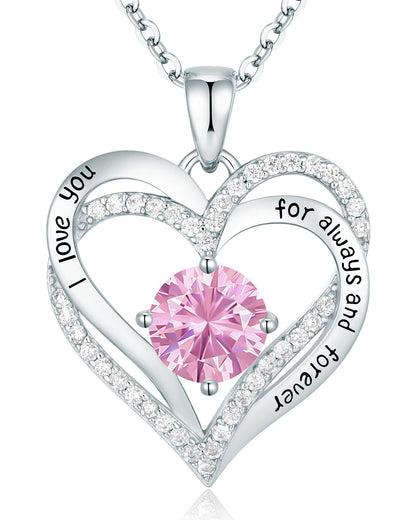 CDE Forever Love Heart Necklaces for Women, Wedding Anniversary, Birthday Mothers Day Christmas Day Gifts for Mom, Mother, Wife, friend, S925 Silver Jewelry with Birthstone Pendant