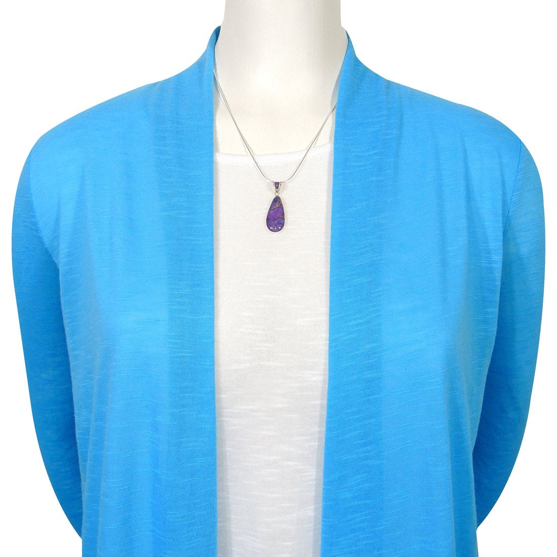 Matching Turquoise & Gemstones Set 925 Sterling Silver (Pendant, Earrings, Necklace 20")