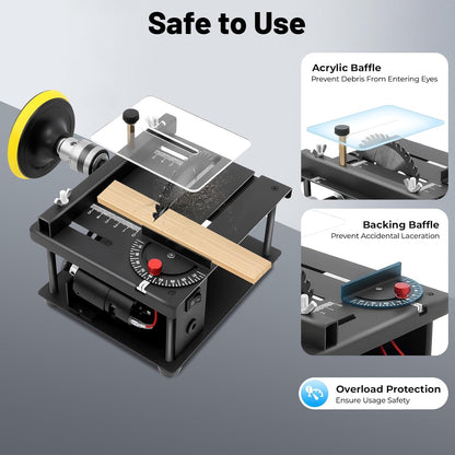 Mini Table Saw, 200w Small Table Saw for Crafts, Portable Mini Desktop Electric Saw for Cutting Grinding, Mini Multi-functional Table Saw for Wood PCB Plastic Acrylic, Speed & Angle Adjustable