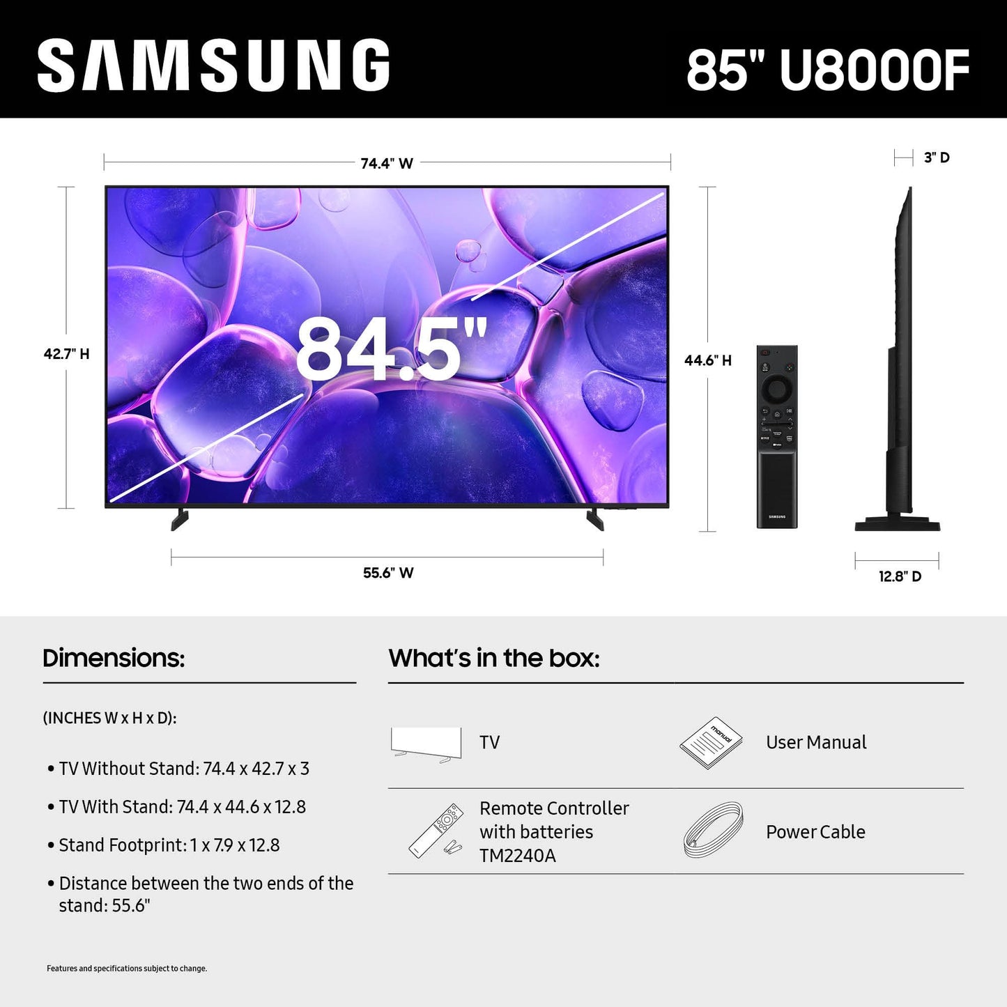 Samsung 43-Inch Class Crystal UHD U8000F 4K Smart TV (2025 Model) Endless Free Content, Crystal Processor 4K, MetalStream Design, Knox Security, Alexa Built-in