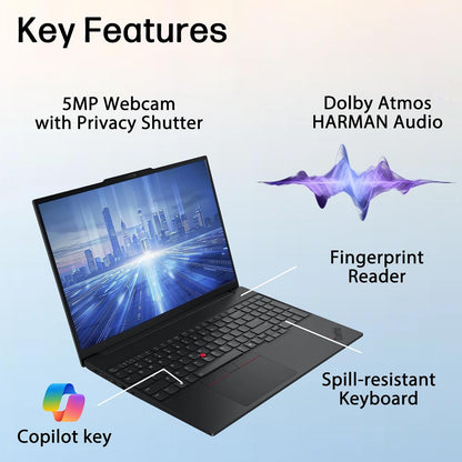 Lenovo ThinkPad E16 Gen 3 16" FHD+ Business Laptop Computer, Intel 14-Core Ultra 5 225H, 16GB DDR5, 512GB SSD, WiFi 6E, Bluetooth 5.3, Backlit Keyboard, Fingerprint Reader, Windows 11 Pro, no Mouse